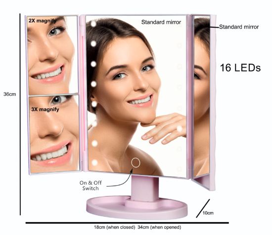 Picture of Folding Vanity Mirror With Lights - Pink