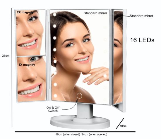 Picture of Folding Vanity Mirror With Lights - White